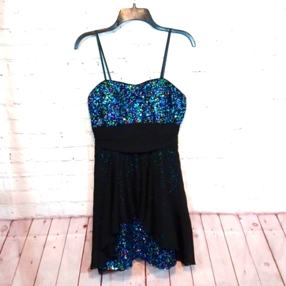Adrianna Papell  Fairy  Baby Doll Midnight Blue Sequin Y2K  Dress 11/12